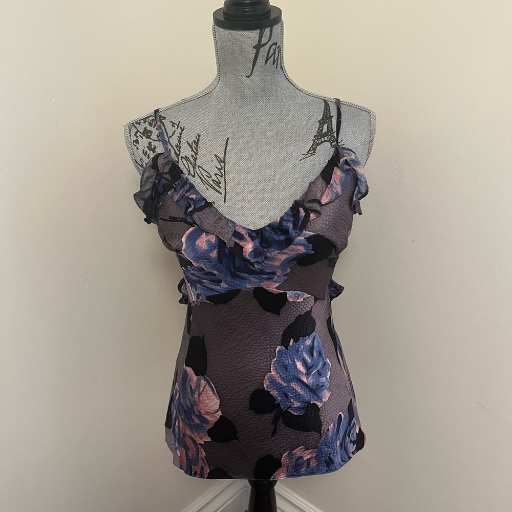Rebecca Taylor Floral Silk Camisole with Ruffle Details, Size 4